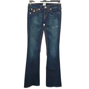 True Religion Joey Super T Flare Jeans Size 27 Y2K Twisted Inseam Flap Pockets
